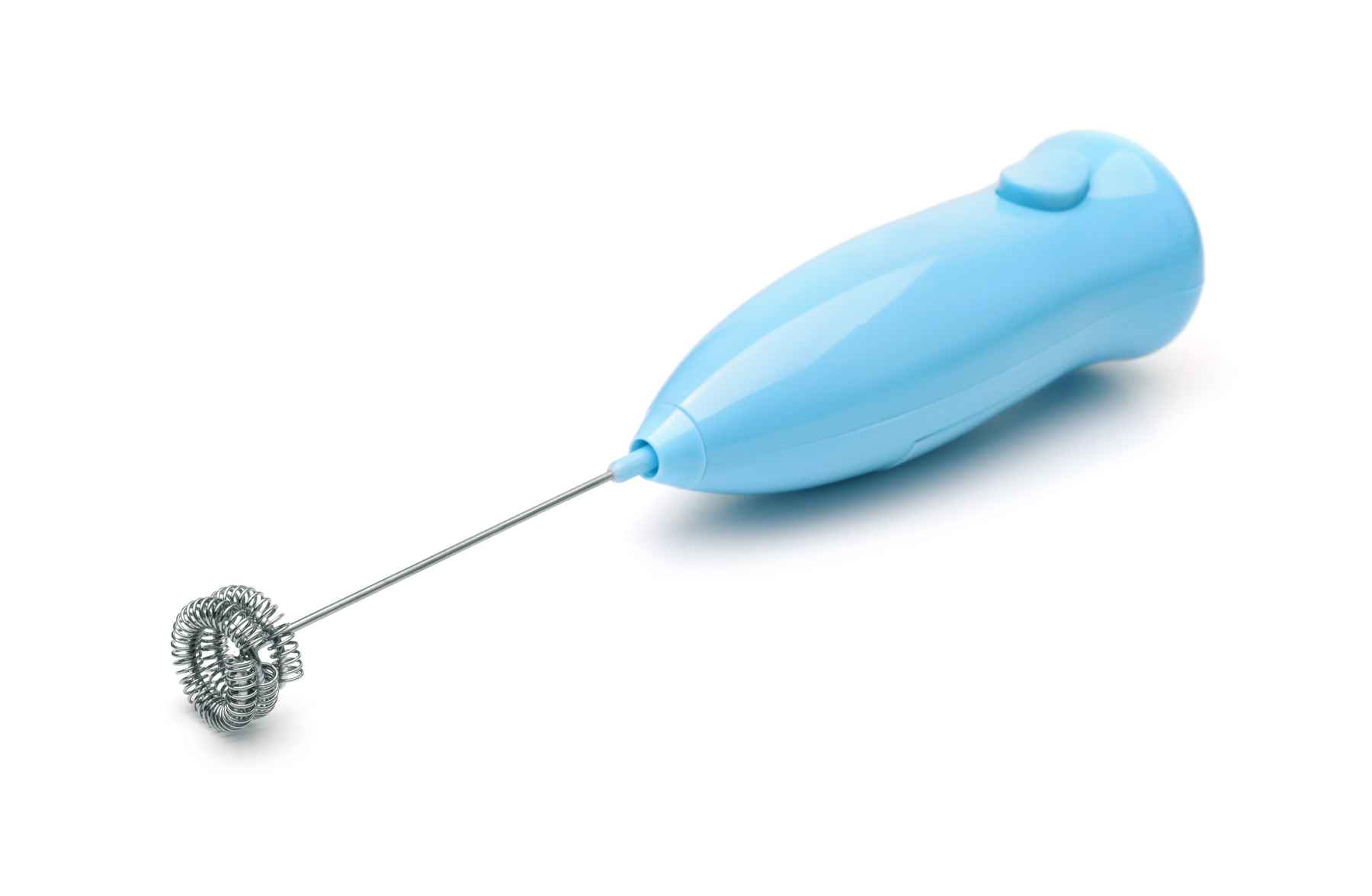 Light blue milk frother. Favorite kitchen tool.