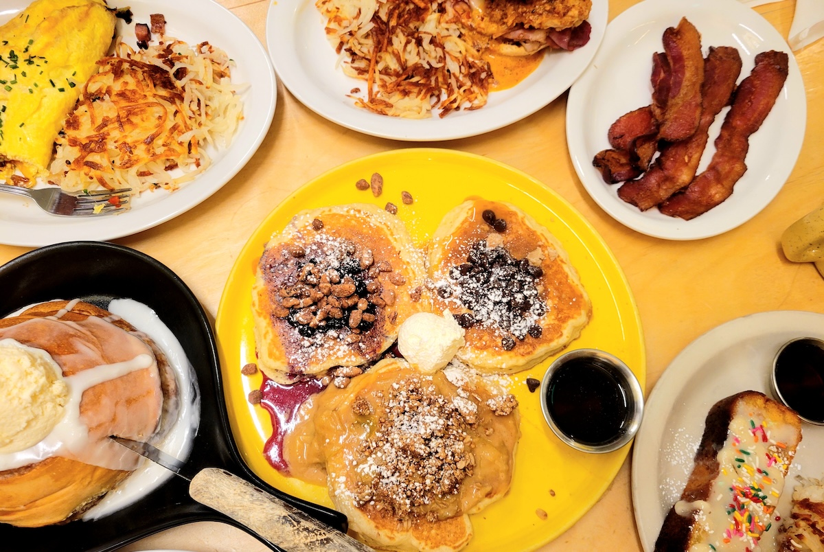 yellow table with breakfast foods