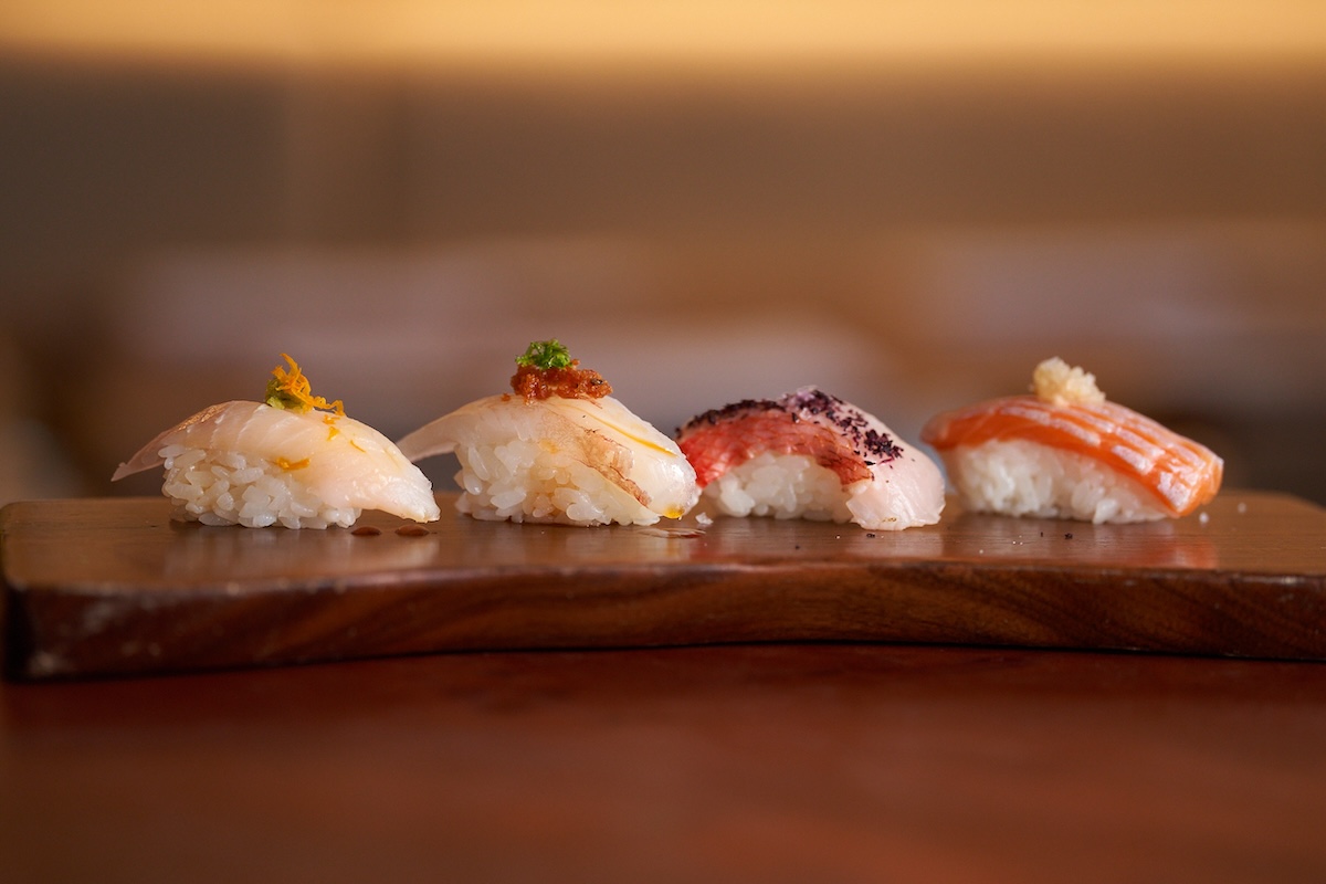 sushi on wood