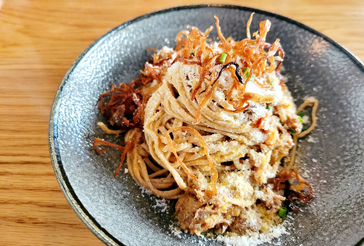 olivia_pasta_land_institute_ragu_by_covington Perennial wheat mafaldine with lamb ragu at Olivia Restaurant. | Photo by Linnea Covington