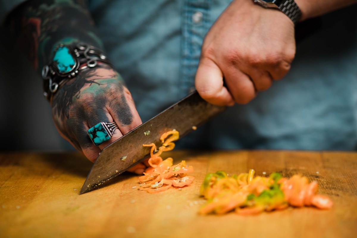 Prepping Native American foods with Navajo Mike. | Photo by Tocabe