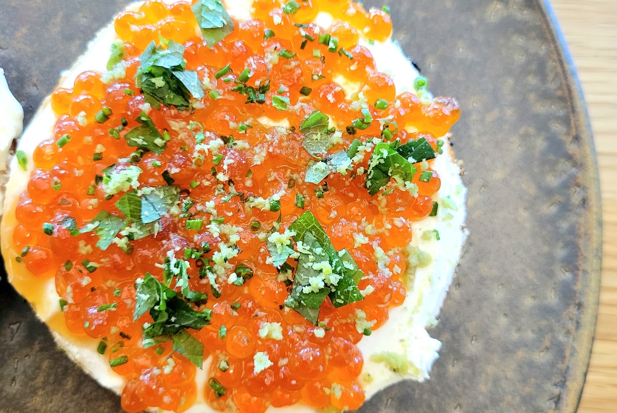 Salmon Roe bagel at Odell's Bagel in Highland. | Photo by Linnea Covington