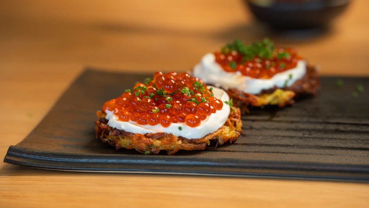 odells_single_latke Latkes to go at Odell's Bagel in Highland come with caviar. | Photo by Odell's Bagel.