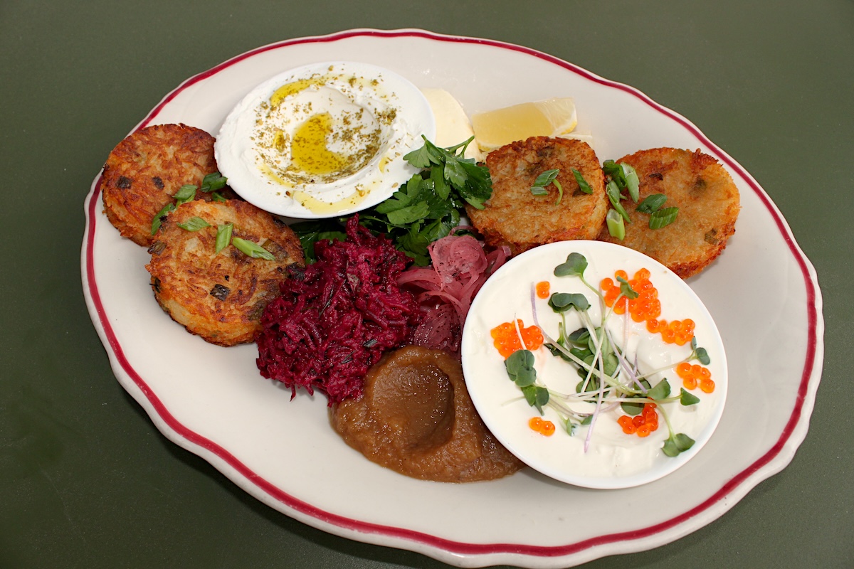 safta_latke_2024 The latke platter at Safta. | Photo by Pomegranate Hospitality