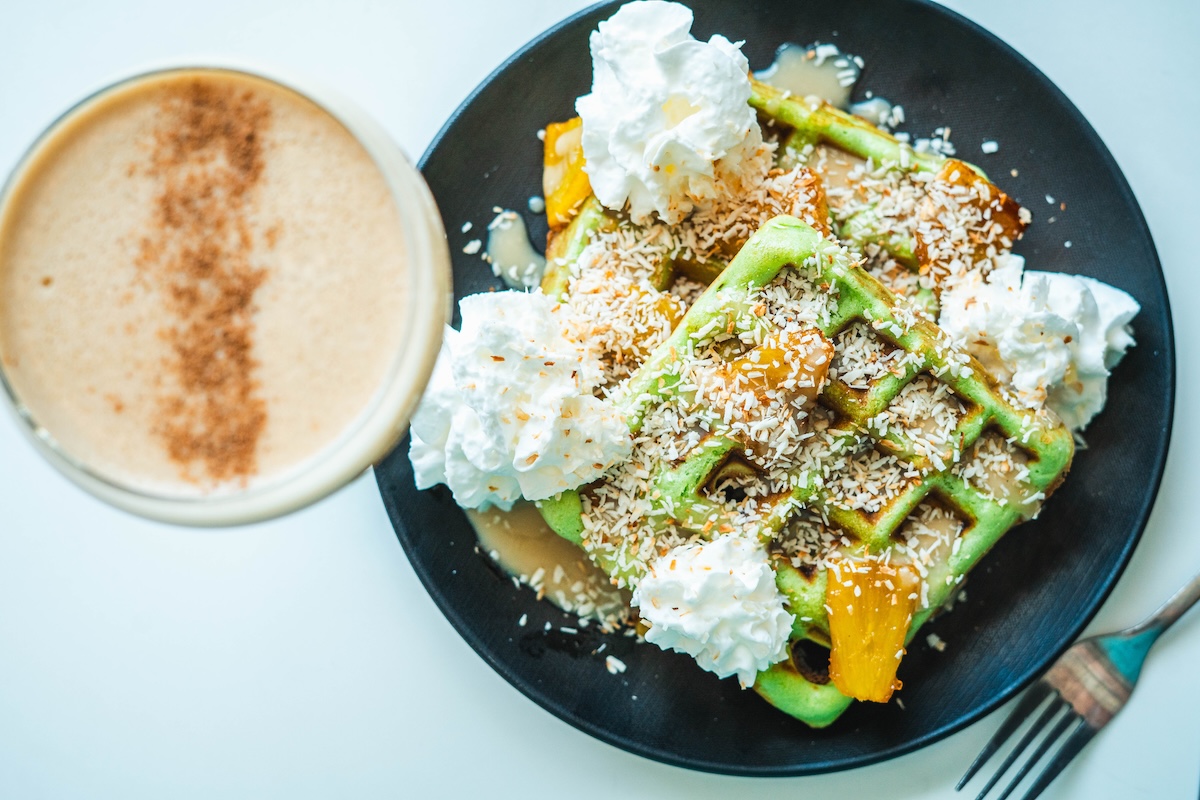 AVANTI_DENVER_BRUNCH_by Amber Boutwell_waffle Pandan Waffles at Farang Thai Kitchen in Avanti Denver. | Photo by Amber Boutwell