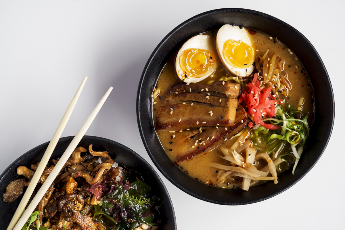 Peko_Peko_Karamiso_Roasted_Mushroom_Donburi_by_Ashley_Beguin A roasted mushroom rice bowl and karamiso ramen from Peko Peko. | Photo by Ashley Beguin