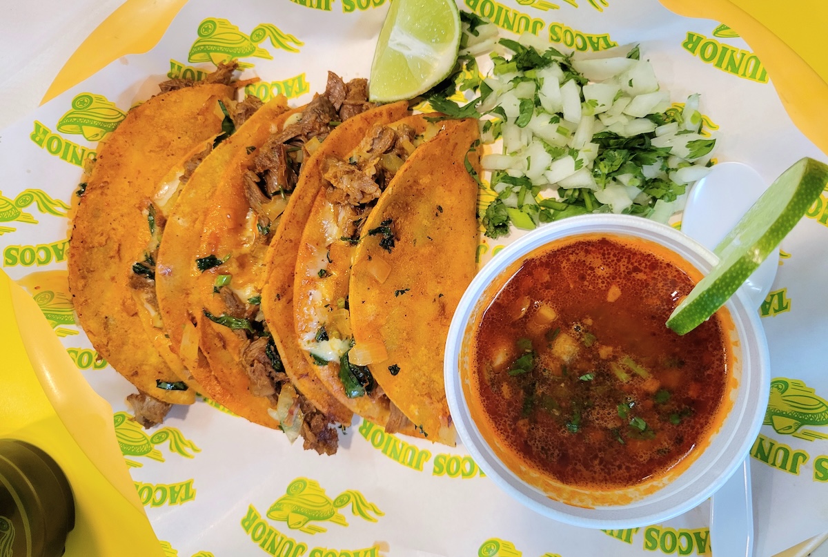tacos_junior_by_linnea_covington-4 Birria tacos at Tacos Junior, one of the subject Ryan Warner talked about on the radio when interviewing cookbook author Allyson Reedy. | Photo by Linnea Covington