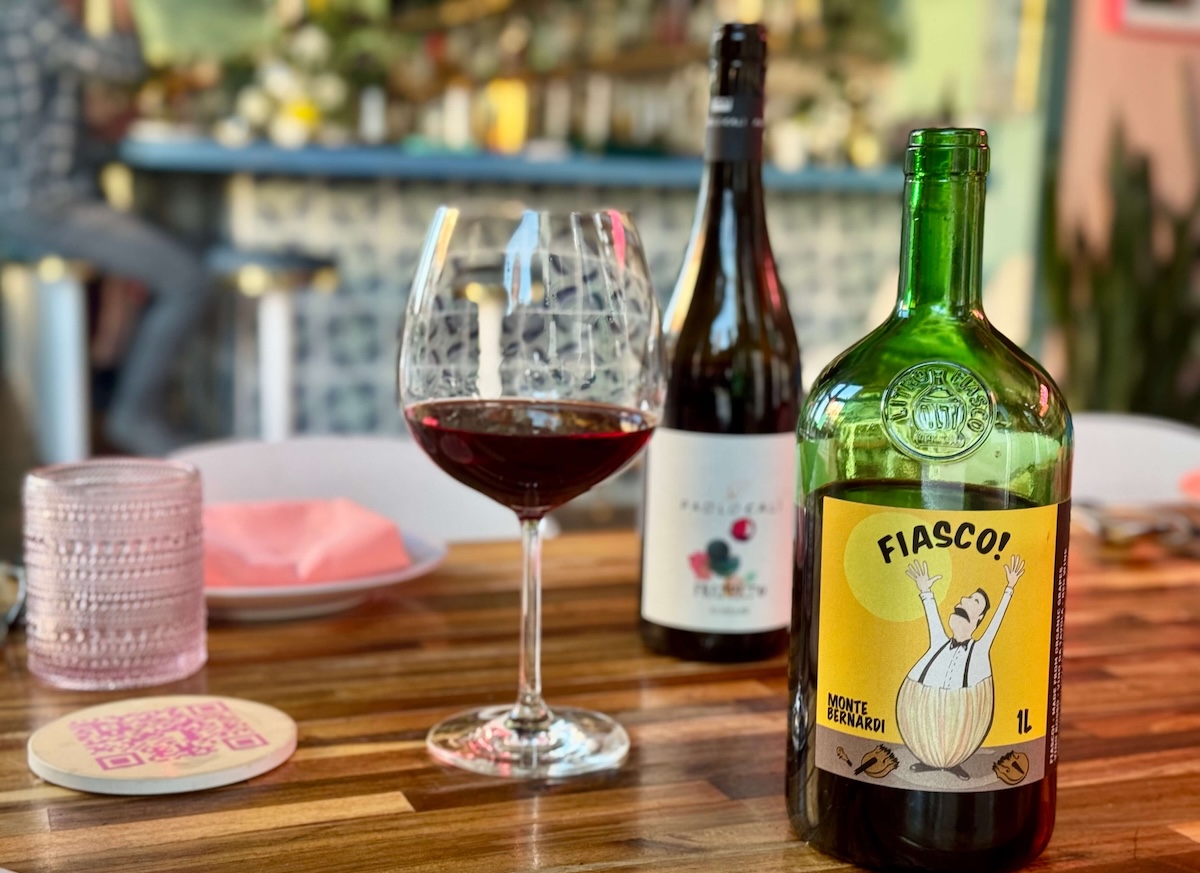 Somebody People Enoteca Montana Rae 4 Monte Bernardi Fiasco Vino Rosso, now pouring. | Photo by Montana Rae