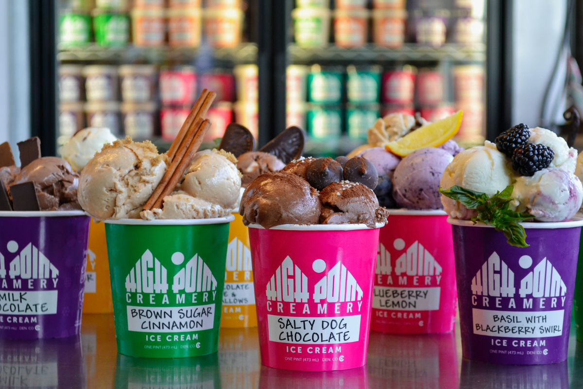 high point creamery High Point Creamery pints featuring Brown Sugar Cinnamon, Salty Dog Chocolate, Basil with Blackberry Swirl, and more artisan ice cream flavors.