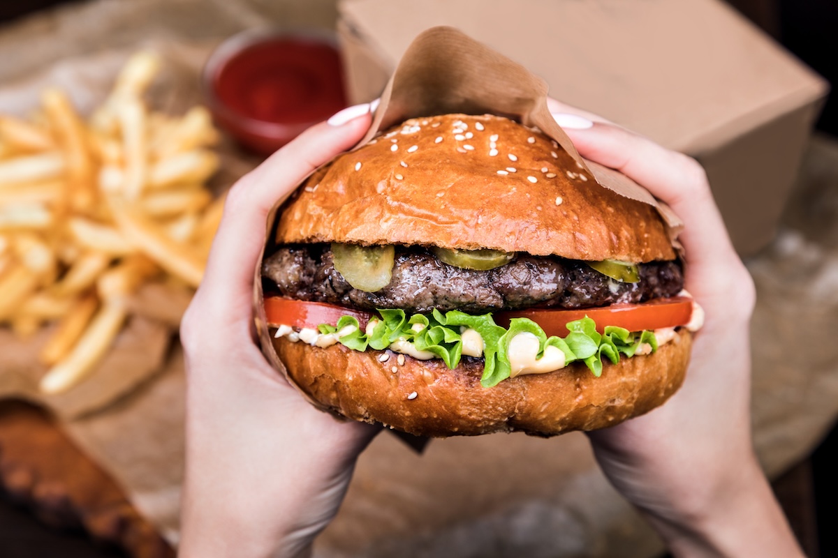 cheeseburger burger fries stock image
