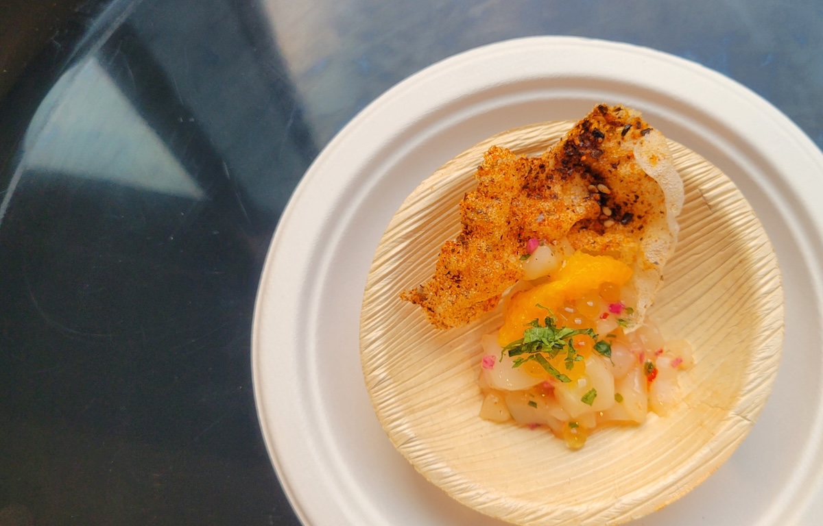 surf_by_covington_elways Elway’s at The Ritz-Carlton made a scallop ceviche with yuzu, orange, radish, and a rice chip. | Photo by Linnea Covington
