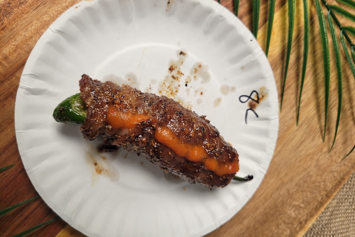 harrys_magnolia_hotel_rare_2025 Jalapeño stuffed with crab and wrapped in wagyu by Harry's at the Magnolia Hotel. | Photo by Linnea Covington