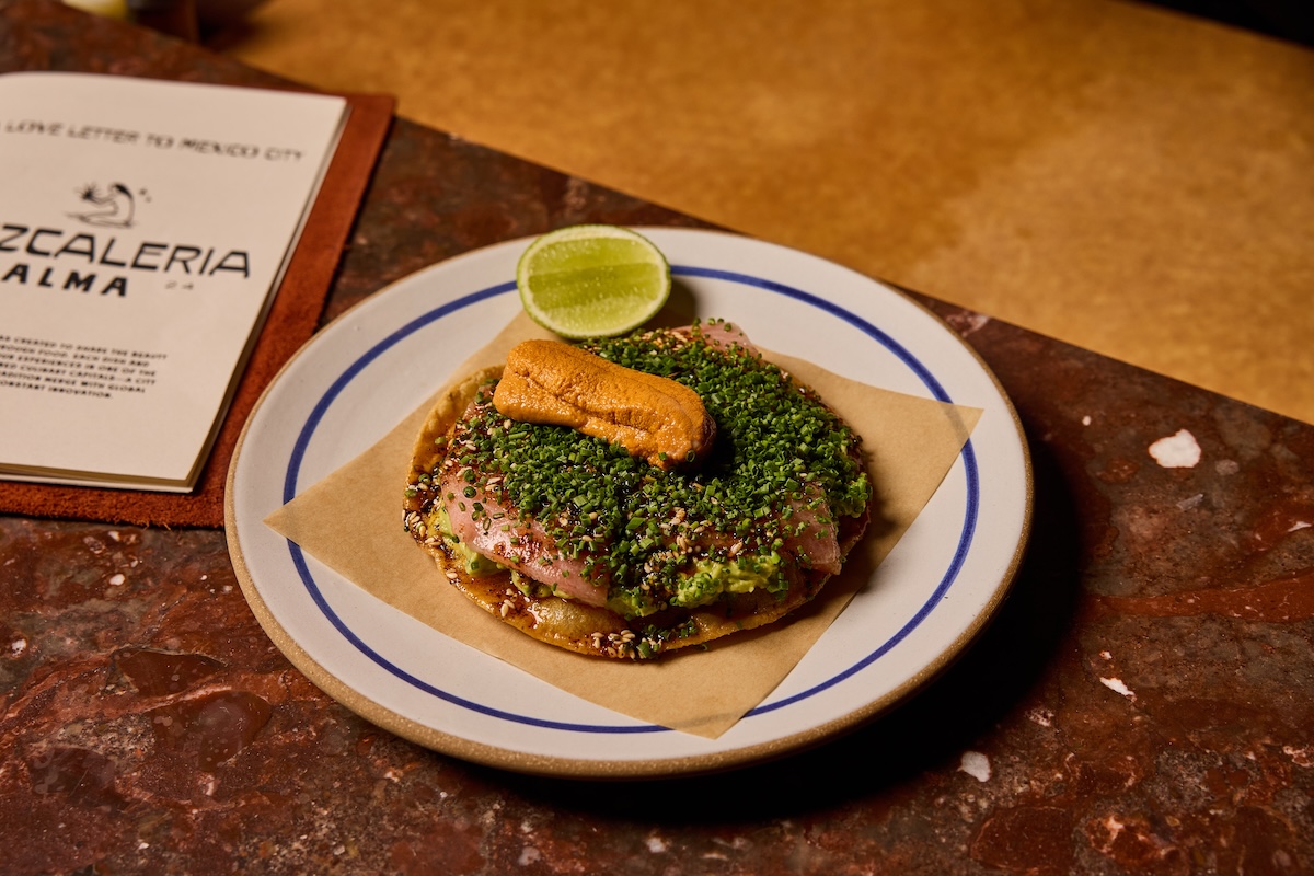 The Tostada de Toro with uni at Mezcaleria Alma. | Photo by Shawn Campbell