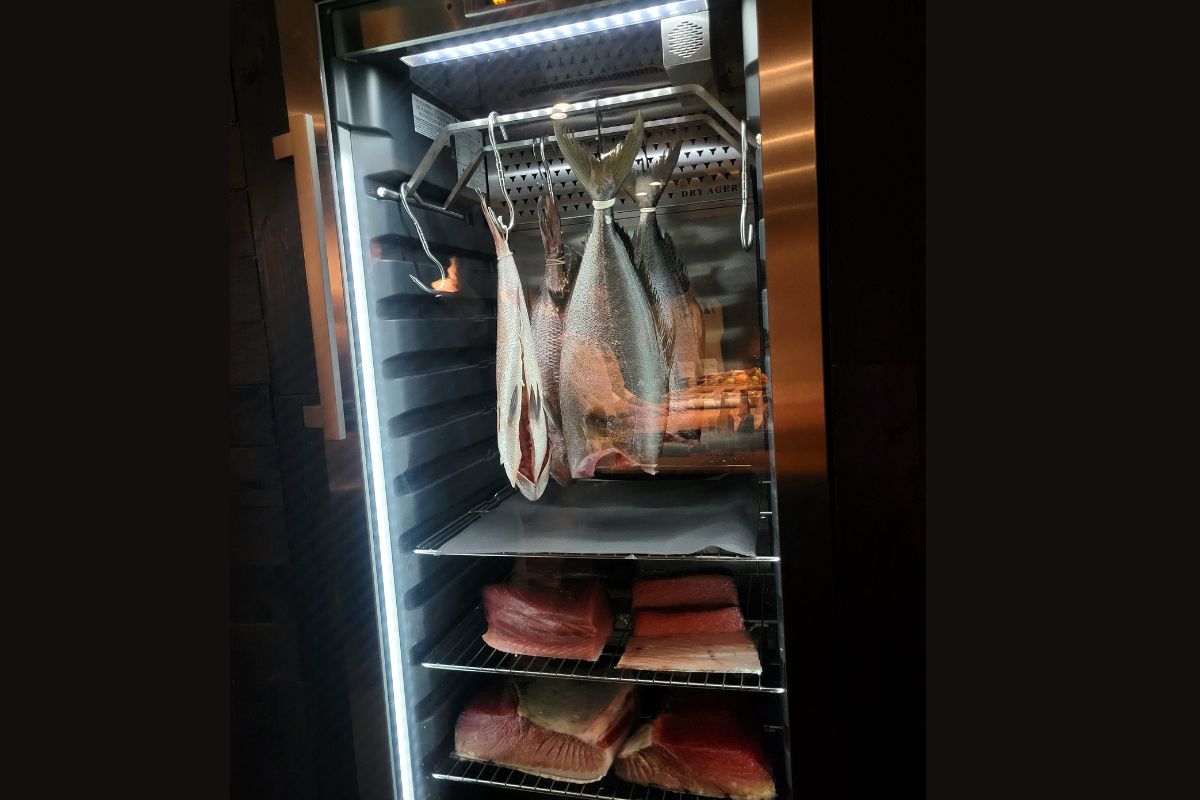 The dry aging station at Sushi by Scratch in Downtown Denver. | Photo by Linnea Covington