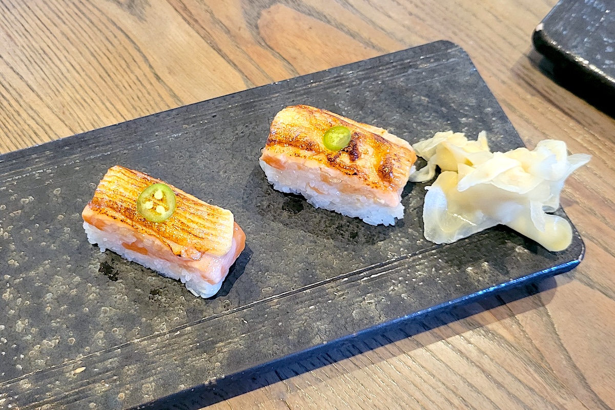 Salmon Oshizushi at Tamaki Den in The Source Denver. | Photo by Linnea Covington